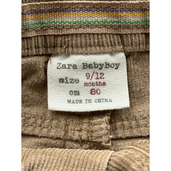 Zara Baby Boy Corduroy Pants 9-12 Months Brown Ribbed Cotton Blend Pull On - Picture 3 of 4